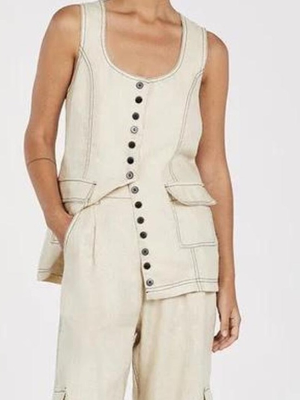 NWT Dissh linen Rosie vest in Beige size 6